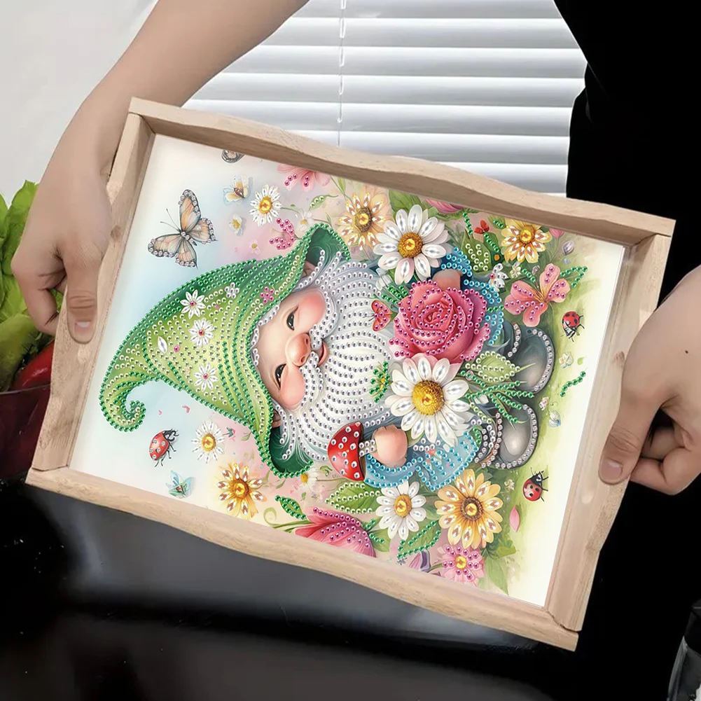 5D DIY Wooden Goblin Diamond Painting Tray Art Craft with Handle for Home Decoration