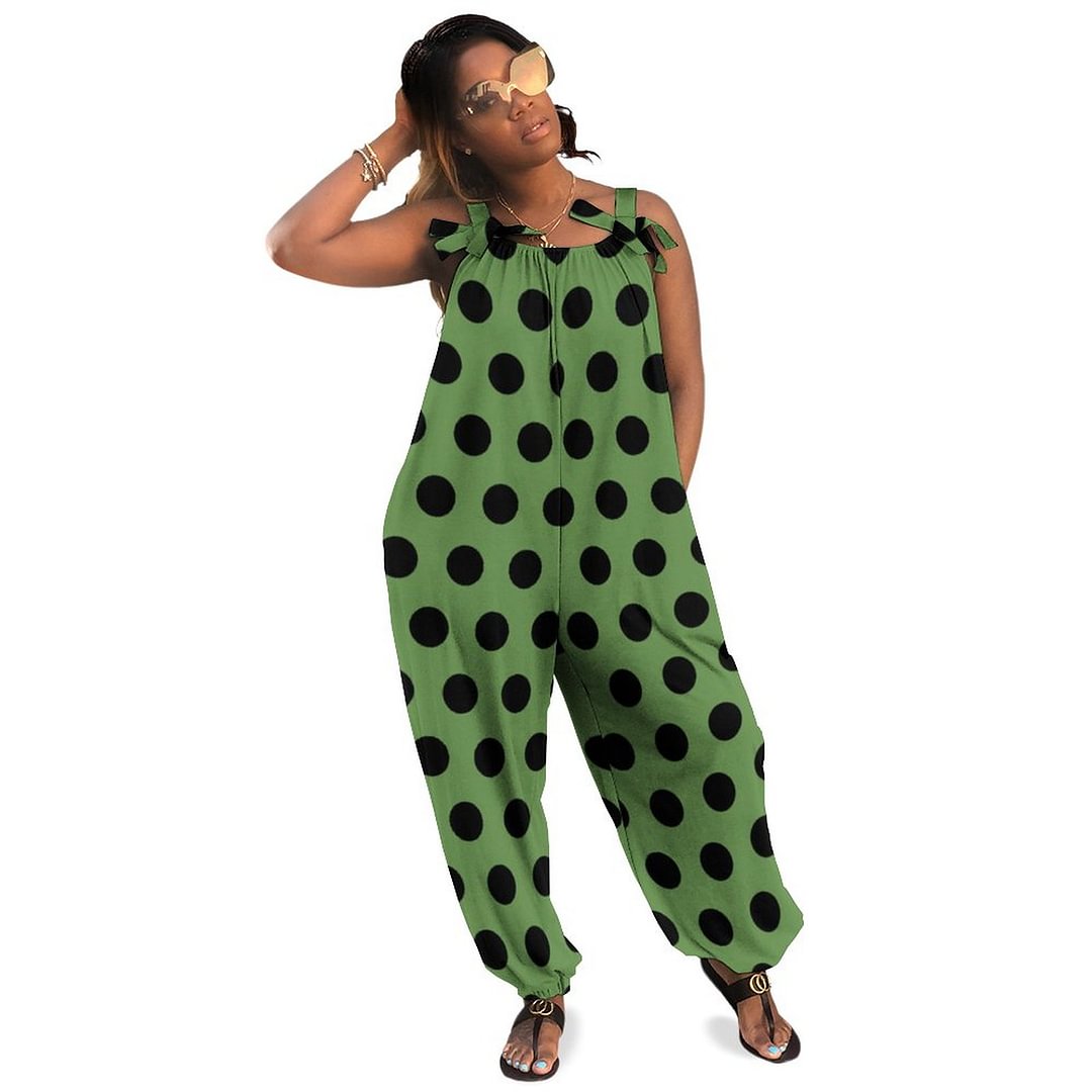 Green Black Ladybird Costume Spots Retro Boho Vintage Loose Overall Corset Jumpsuit Without Top