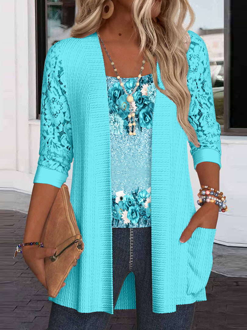 Women Long Sleeve V-neck Graphic Floral Printed Top