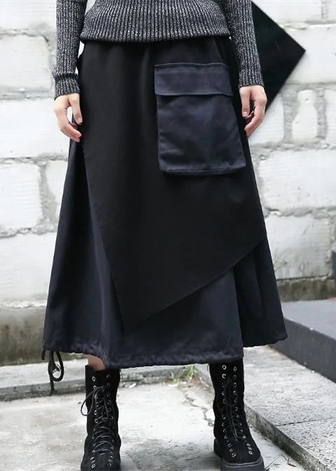baggy black Midi-length oversize traveling clothing patchwork asymmetrical design skirt