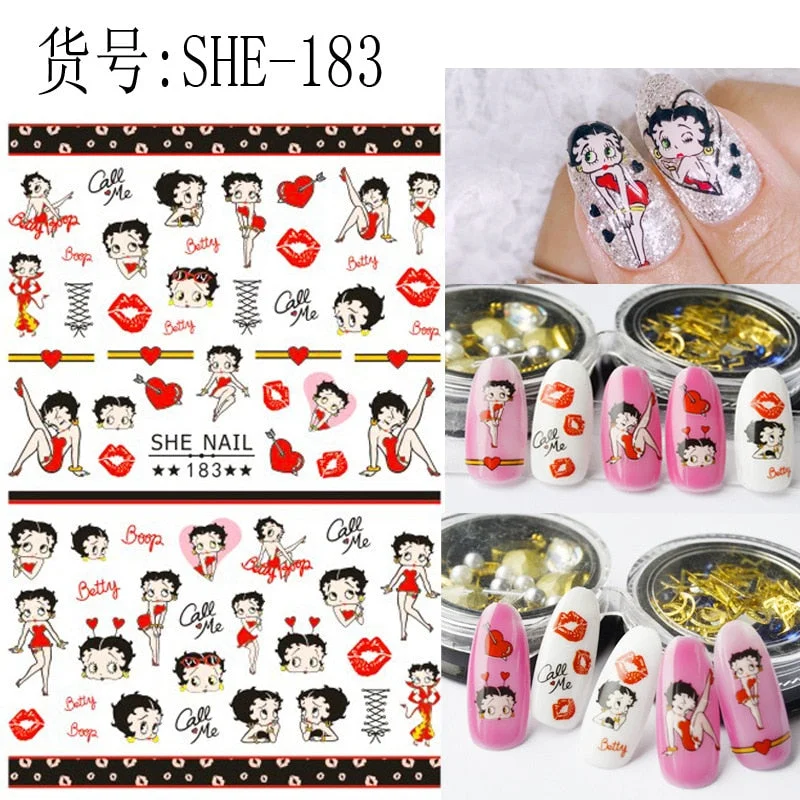 SHE-176 Sunflower Bear Cartoon Rose flower butterfly 3D Back glue Nail decal Nail sticker Nail decoration Nail art Nail ornament-Nail Inspo