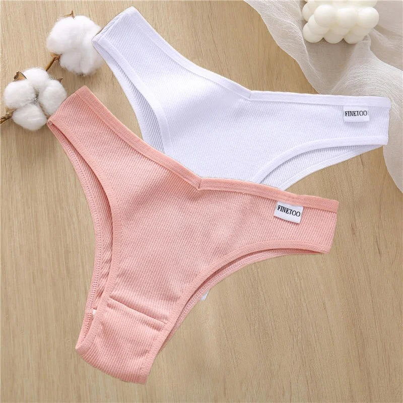 2PCS/Set Sexy Lingerie Cotton Panties Women Underwear Briefs Female Underpants Pantys Tangas Thong Panties Bikini Solid Color