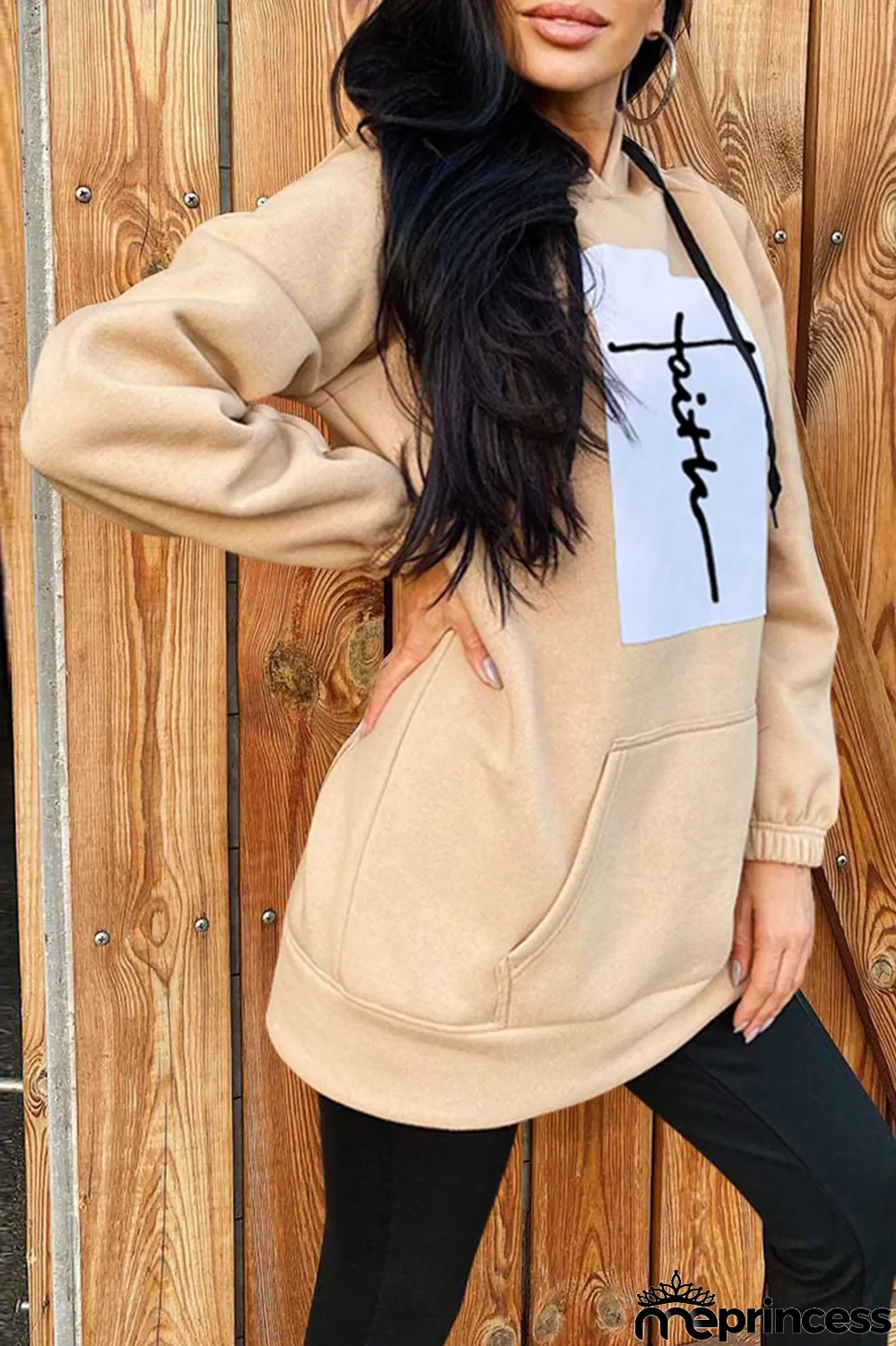 Pink Fashion Casual Print Patchwork Hooded Collar Tops