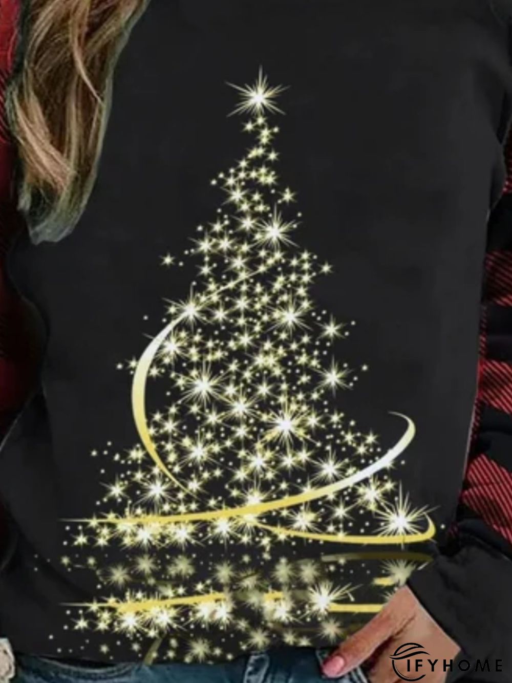 Christmas Xmas Long Sleeve Round Neck Plus Size Printed Top Tunic Sweatshirt | IFYHOME