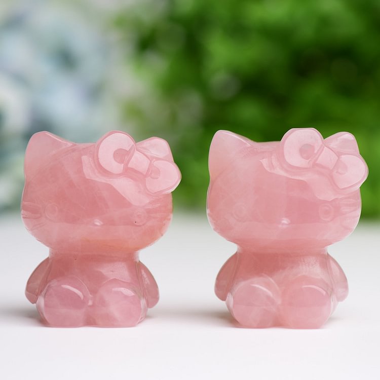2.2" Rose Quartz Hello Kitty Crystal Carving Cartoon
