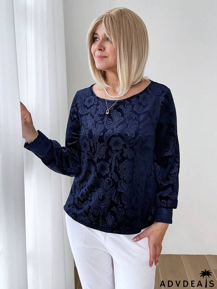 Women's Casual Floral Pattern Round Neck Long Sleeve Commuter T-Shirt, Autumn