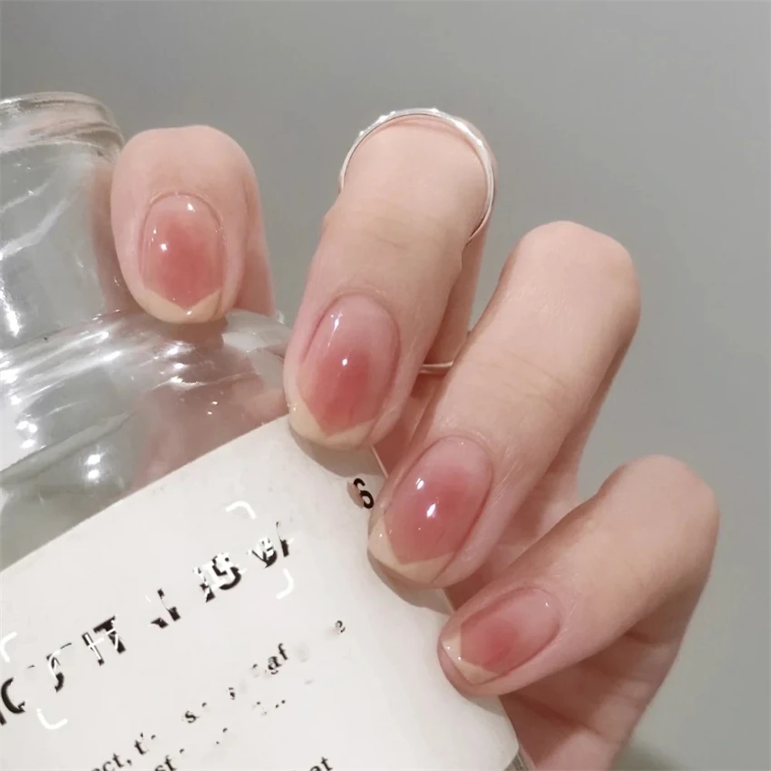 Qinice 24Pcs/Set Milkshake Diamond Lattice Wearing False Nails Tips Fall Winter Adhesive Fake Nails Removable French Press on Nail Art