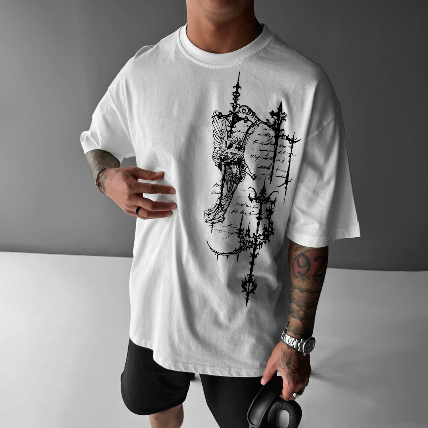 Casual Angel Lettering Design T-shirt / TECHWEAR CLUB / Techwear