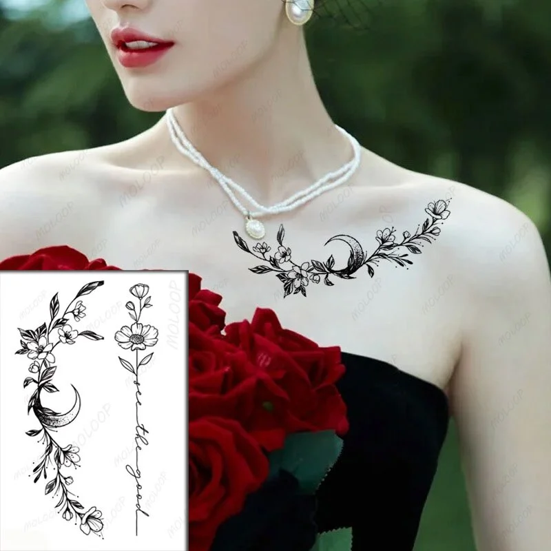 Sketch Rose Flowers Waterproof Temporary Tattoo Sticker Hand Lines Design Fake Tattoos Flash Tatoos Arm Chest Body Art for Women