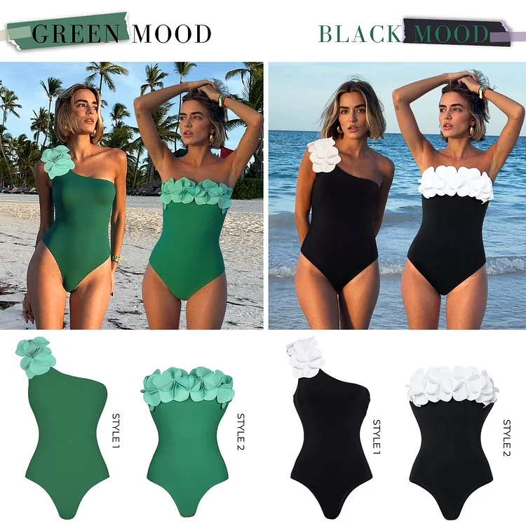 Bandeau 3D Flower One Piece Swimsuit and Skirt
