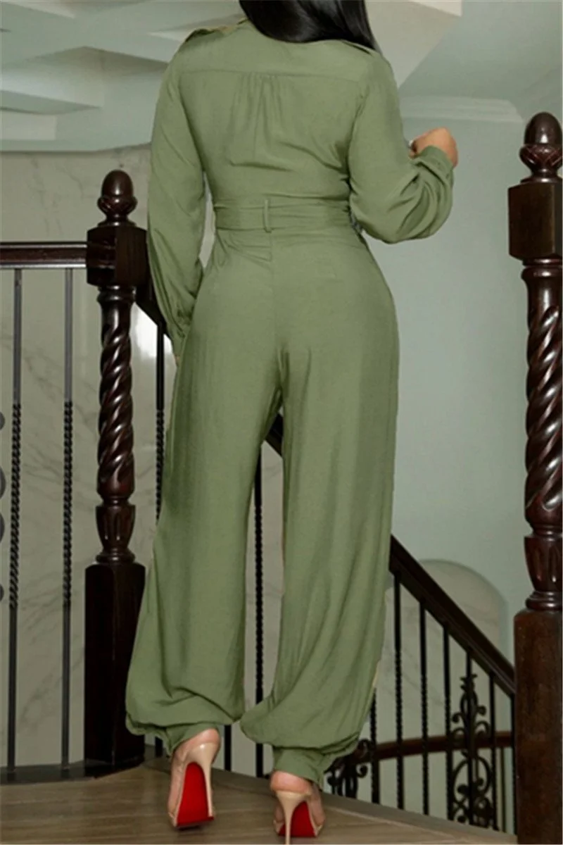 Casual Solid Color Jumpsuit With Belt
