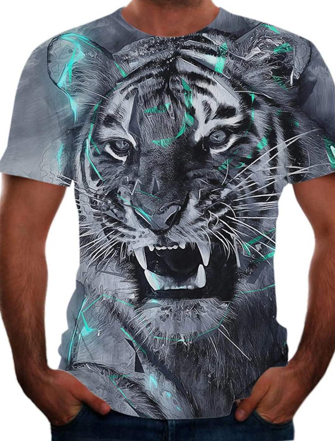 Men's T Shirt Color Block 3D Animal Plus Size Short Sleeve Going Out Tops Basic Round