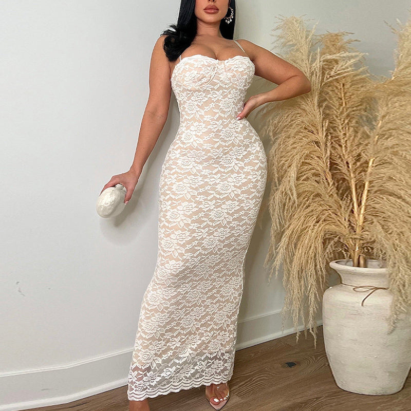Moxidress Spaghetti Strap Waisted A-line Satin Maxi Dress