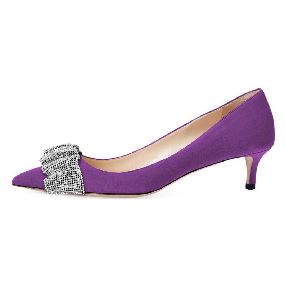Faux Suede Pointed Rhinestone Embellished Purple Pumps for Women