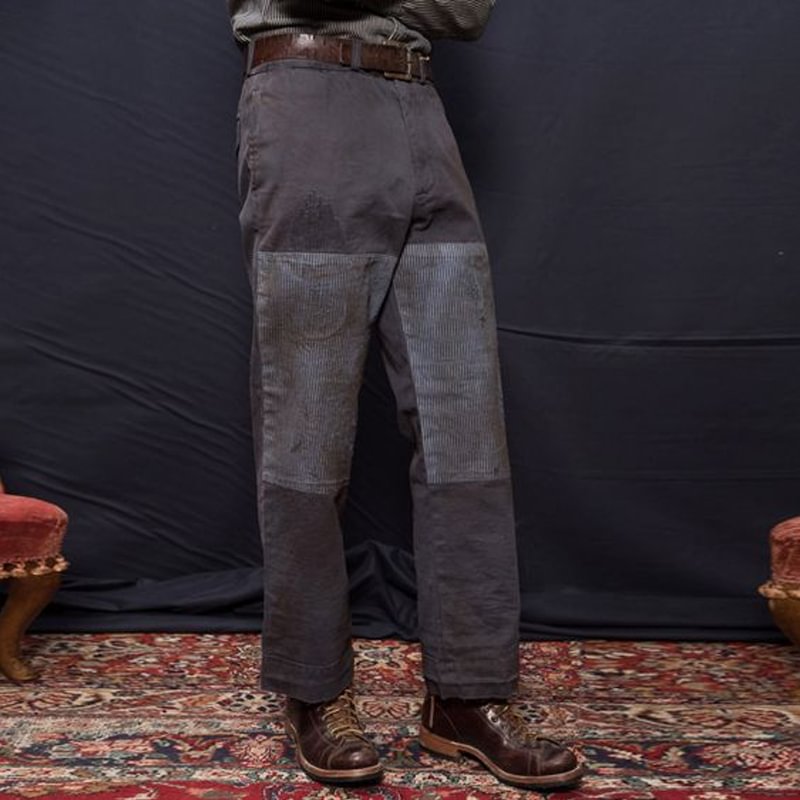 Men's Stripe Stitching Blue Loose Straight Casual Pants