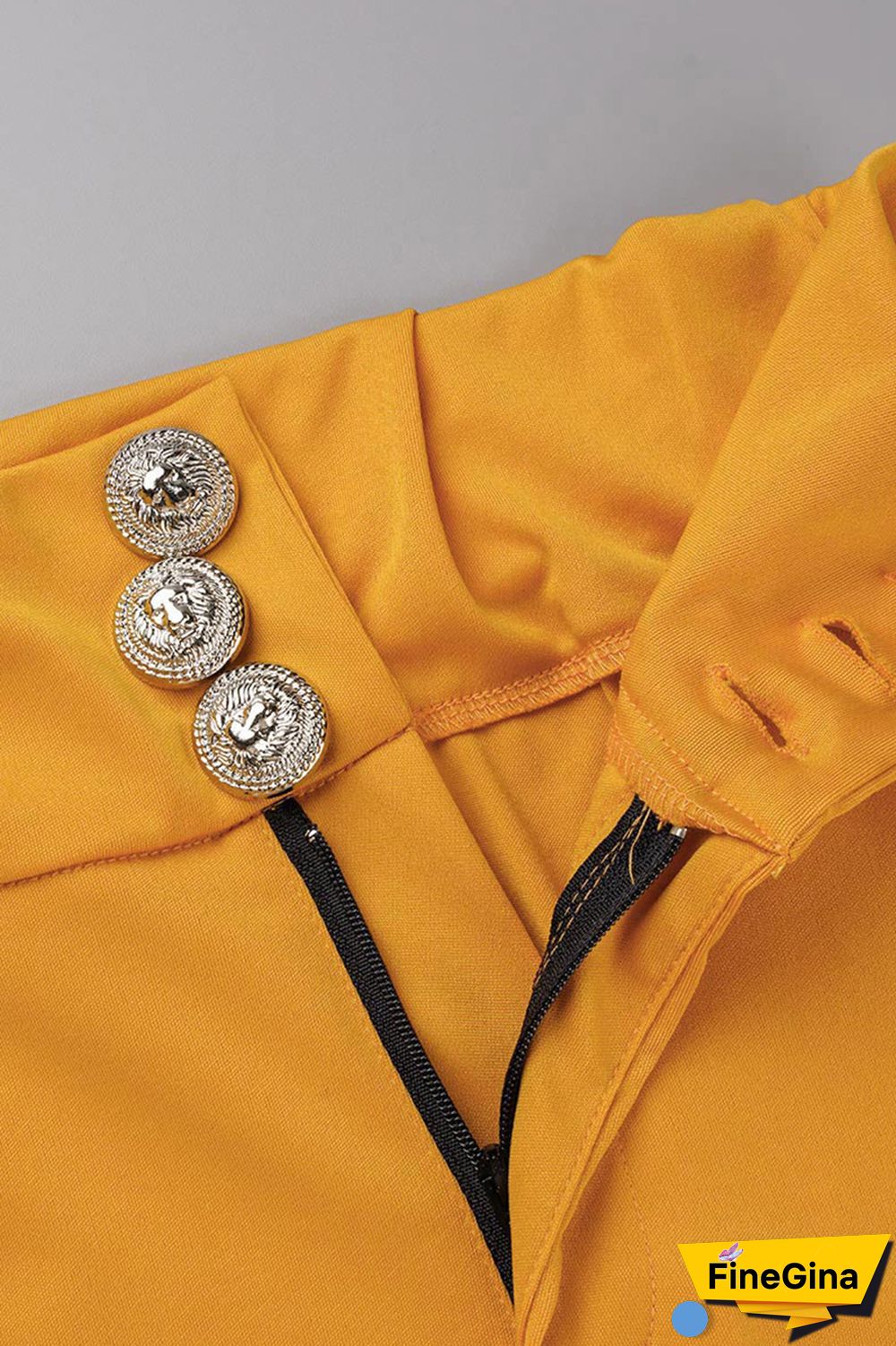 Black Casual Solid Buttons Regular High Waist Conventional Solid Color Trousers