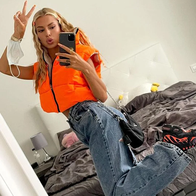 Tossy 2021 New Reversible Coat Vest Short Warm Jacket For Women Turtleneck Zipper Sleeveless Puffer Coat Female Winter New