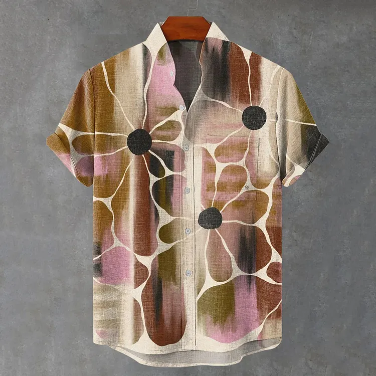 Vintage Gradient Art Flowers Print Casual Shirt