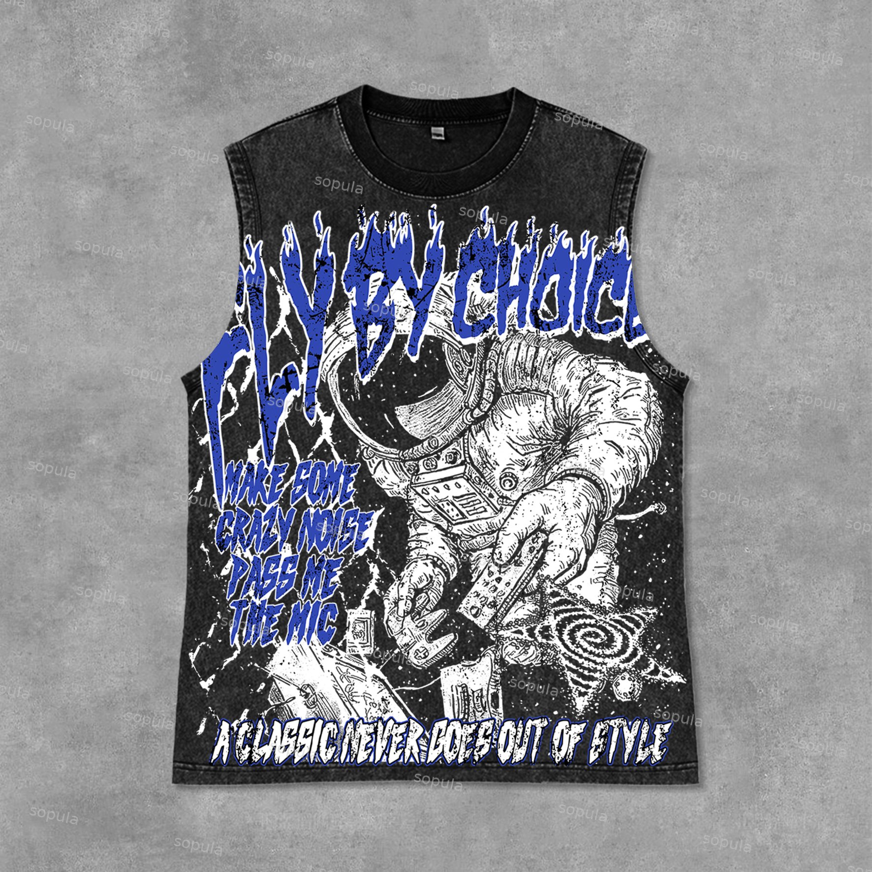 Fly By Choice X Spacestation Graphics Print Acid Washed Sleeveless Tank Top - SOPULA