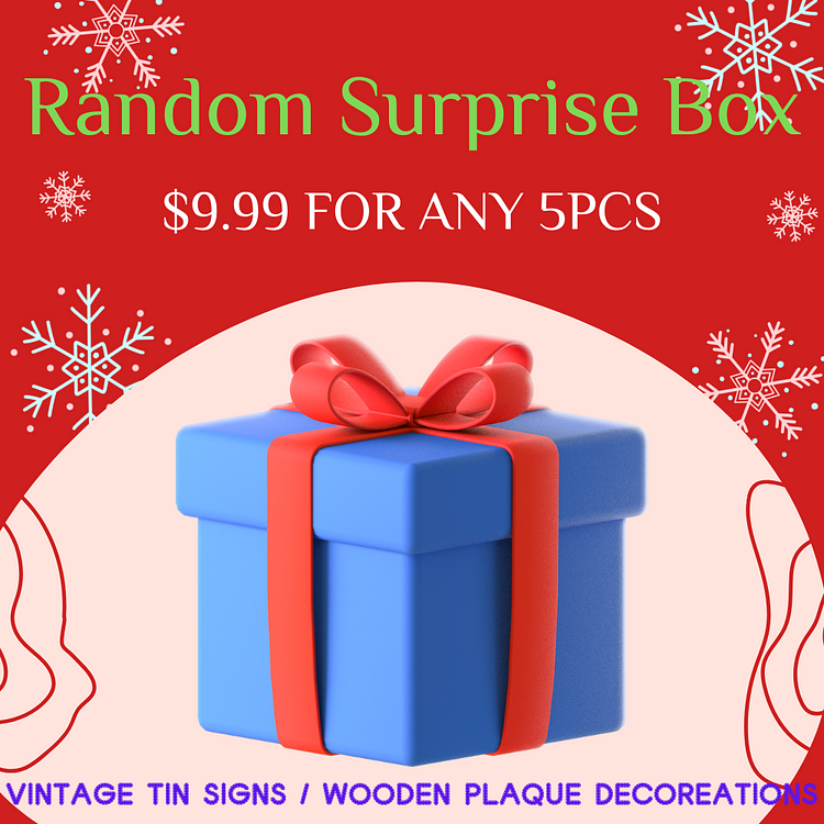 5Pcs Sets Random Mystery Box Surprise Box Free Gift Retro Tin Signs & Wooden Plaque