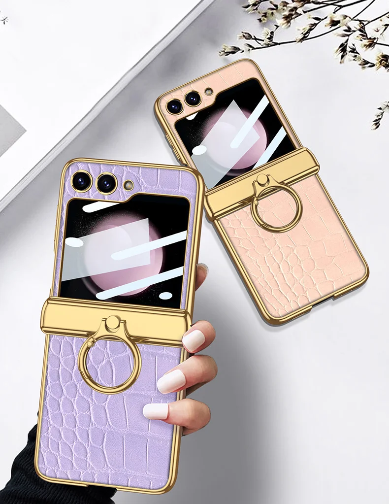 Suitable for Samsung Zfilp5/4/3 Leather Stand Ring Phone Case