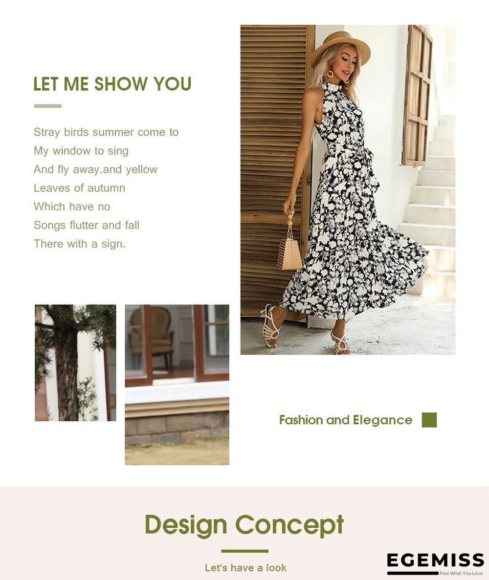 Summer New European and American Printed Open Neck Dress with Suspender | EGEMISS