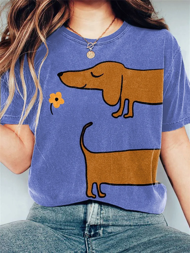 Cute Dachshund Dog Print Casual T-shirt