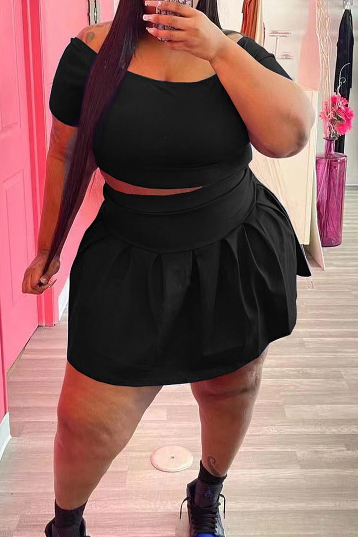 Plus Size Scoop Neck Ruched Two Piece Sets