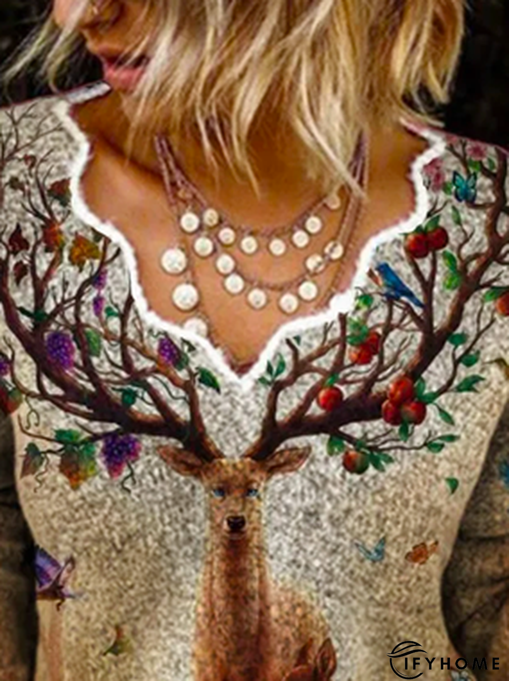 V Neck Casual Animal Loose T-Shirt | IFYHOME