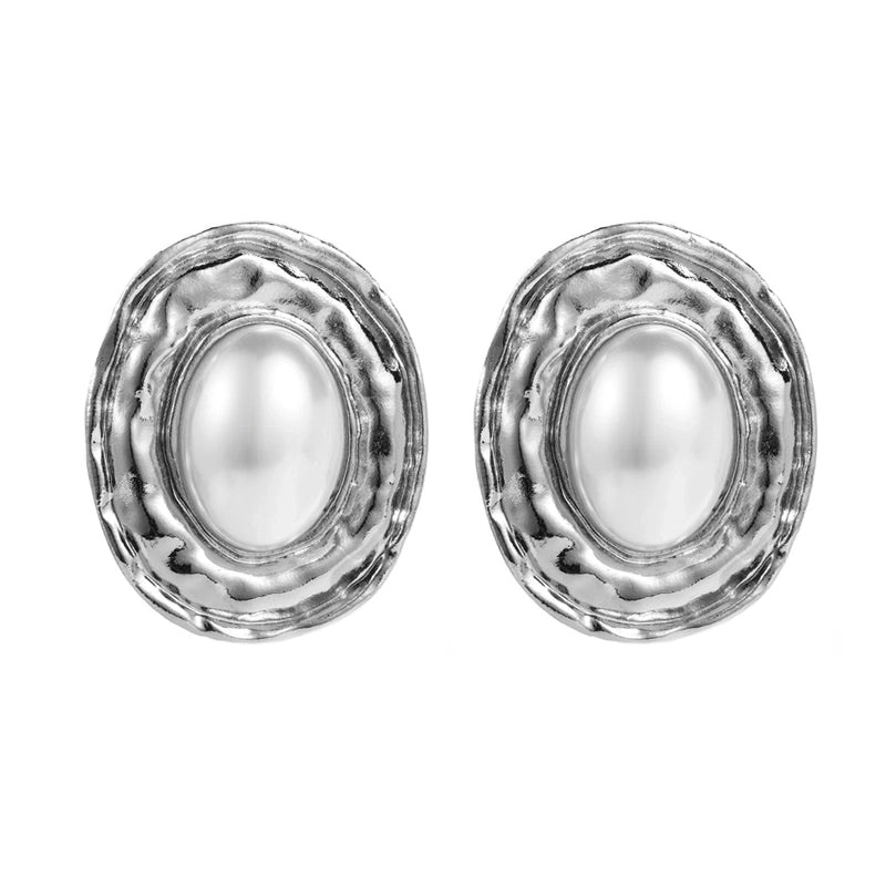 1 Pair Elegant Luxurious Oval Inlay Carving Alloy Pearl Gold Plated Silver Plated Ear Studs
