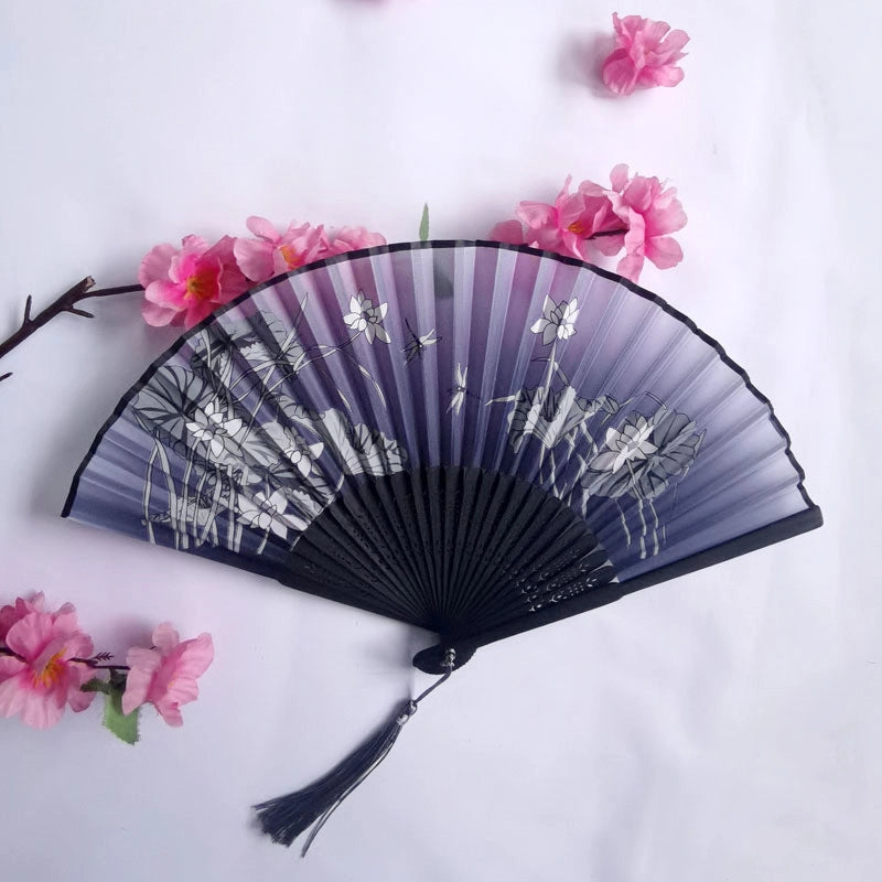 3 Pieces Ancient Style Folding Fan Female Classical Tassel Silk Fan Chinese Style Small Fan Portable Dance Craft National Fashion Fan Student Fan