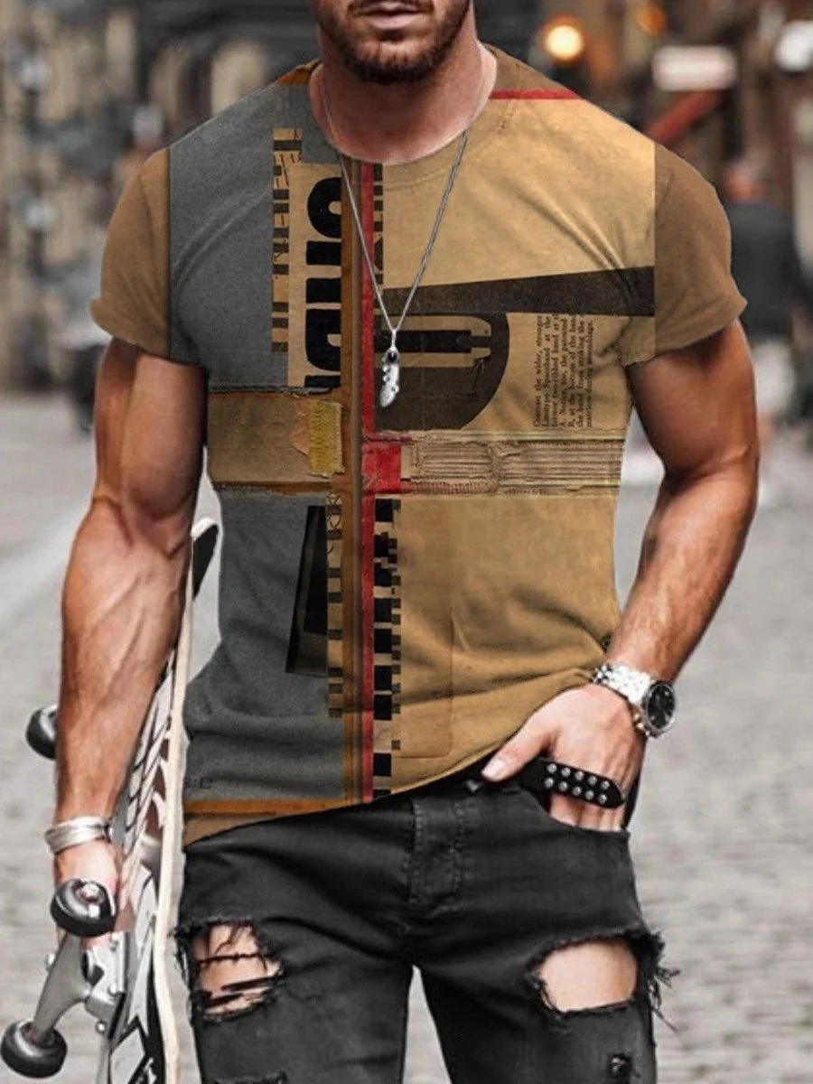 Men Splicd Print Casual T-shirts