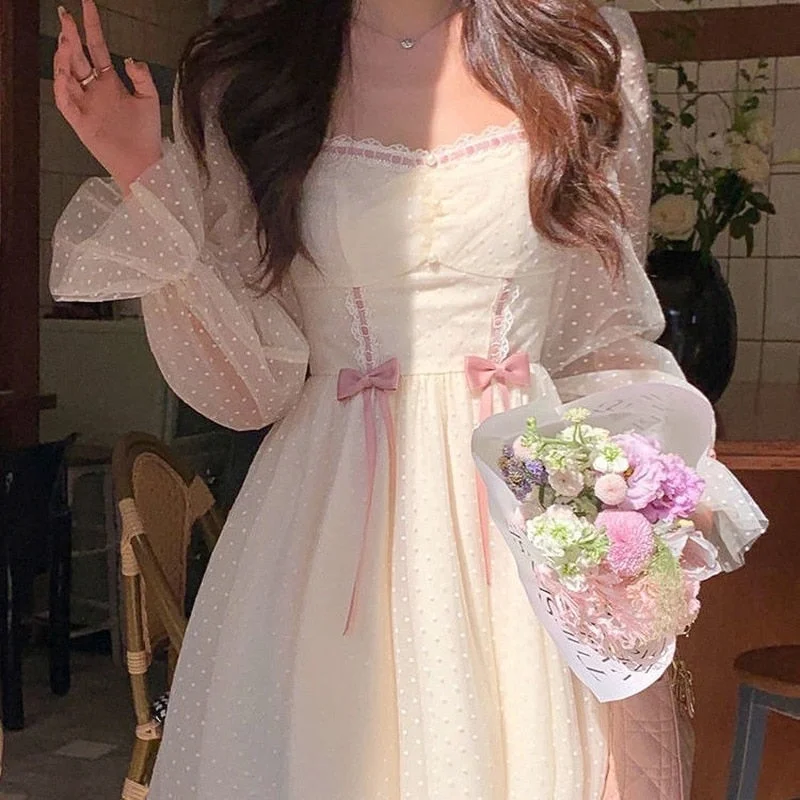 Kawaii Elegant Princess Sweet Dot Fairy Long Sleeve Mini Dress SP16956