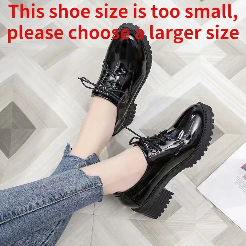 Graduation Gifts  New Spring Brogues Oxford Shoes for Women Solid Leather Casual Shoes Woman Flats Lace Up Thick Bottom Plus Size Platform Shoes