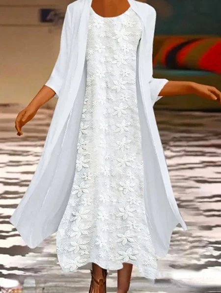 Women's Long Dress Solid Color Medium Length Two-piece Set