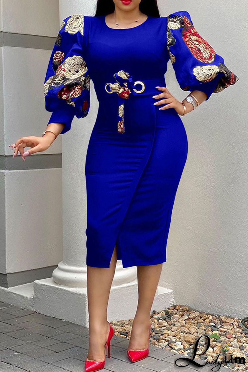 Green Casual Print Split Joint O Neck One Step Skirt Dresses