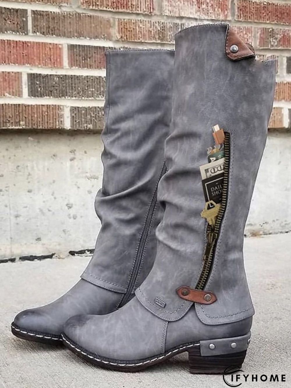 Vintage Casual Pleated Zip Riding Boots | IFYHOME