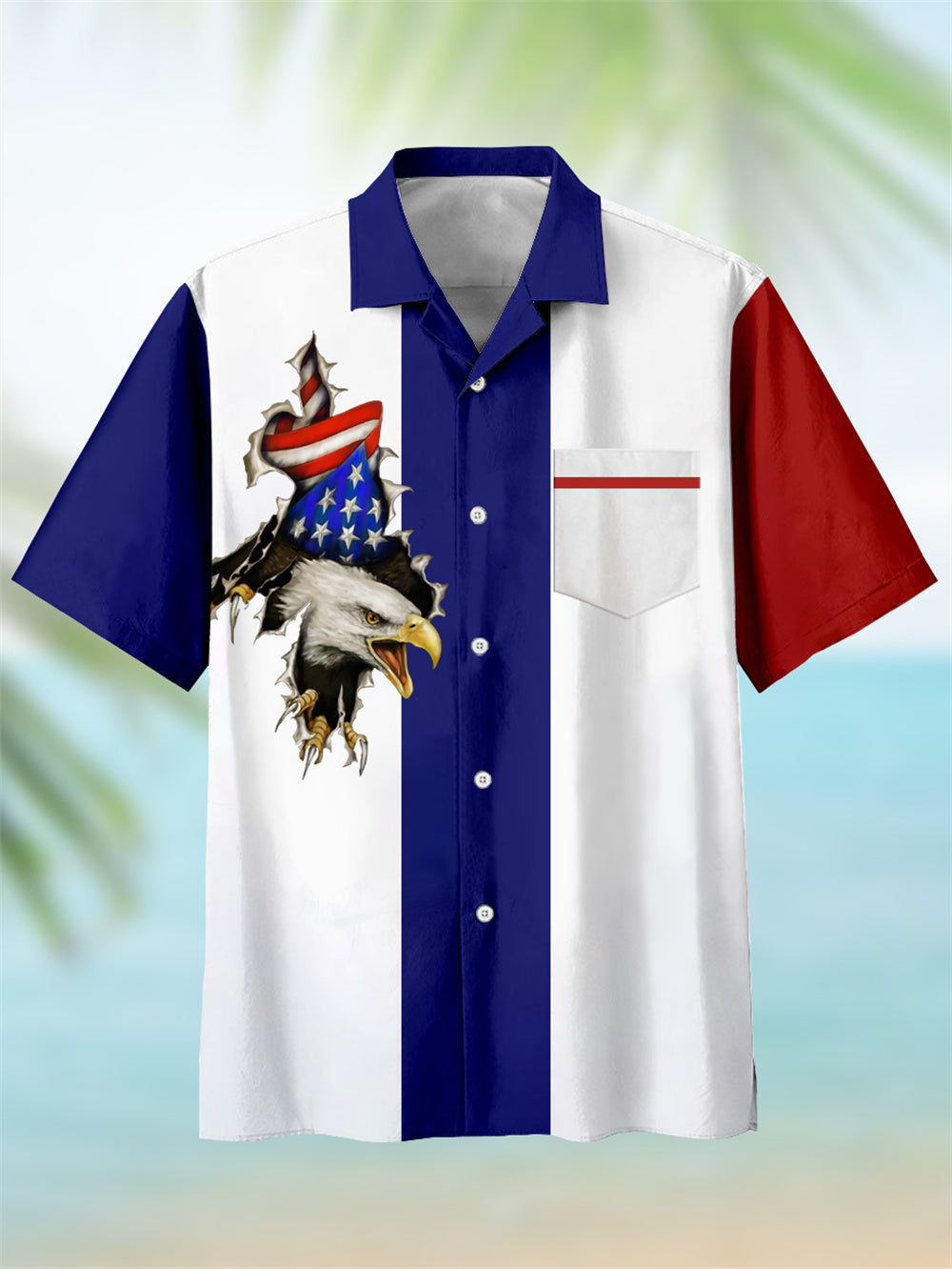 Men's American Flag Day Collection Striped Cuban Collar Hawaiian Shirt PLUSCLOTHESMAN