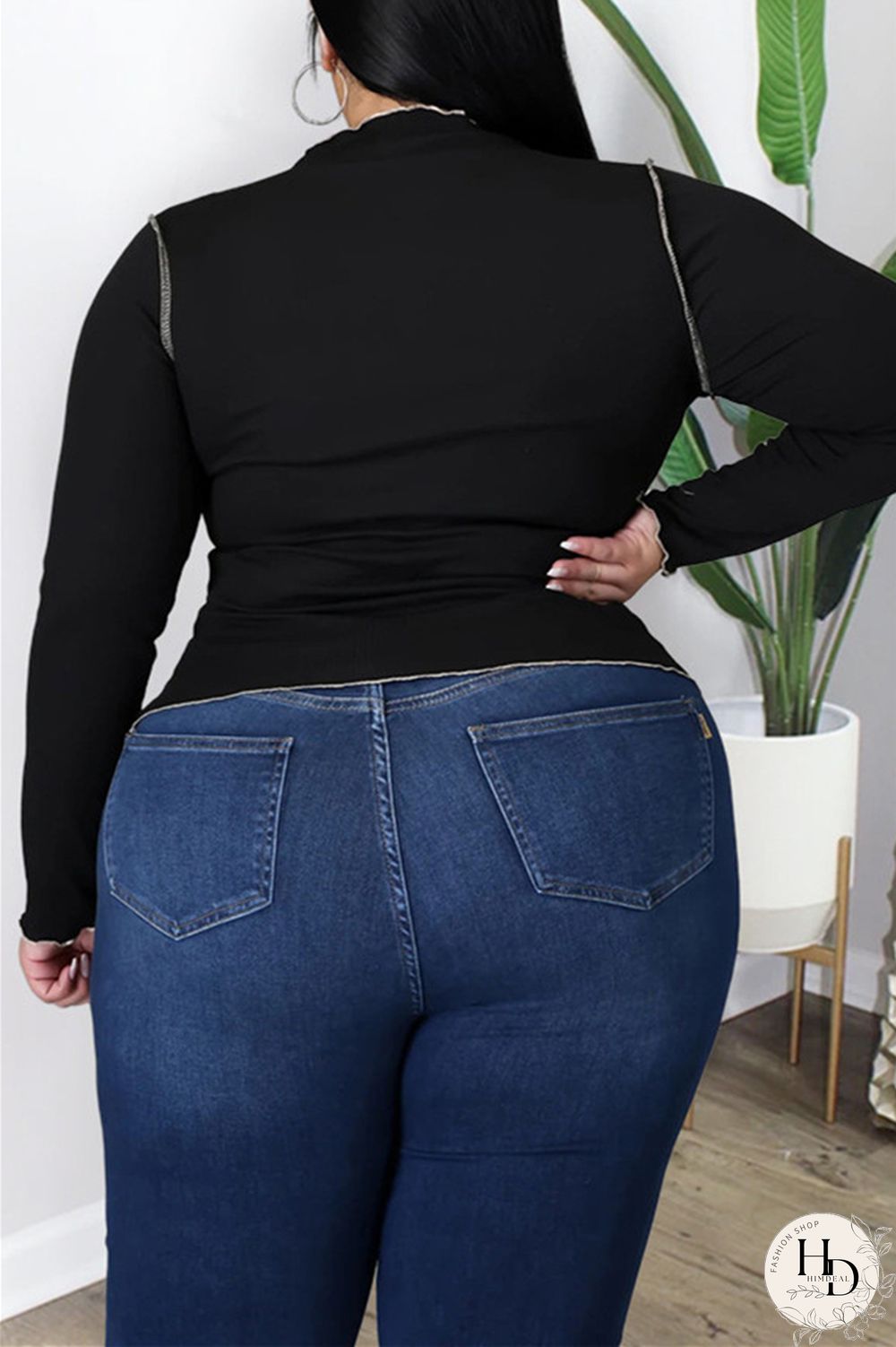 Black Fashion Casual Solid Split Joint O Neck Plus Size Tops