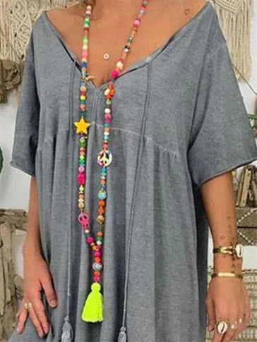 Women's Half Sleeve V-neck Solid Color Maxi Dress