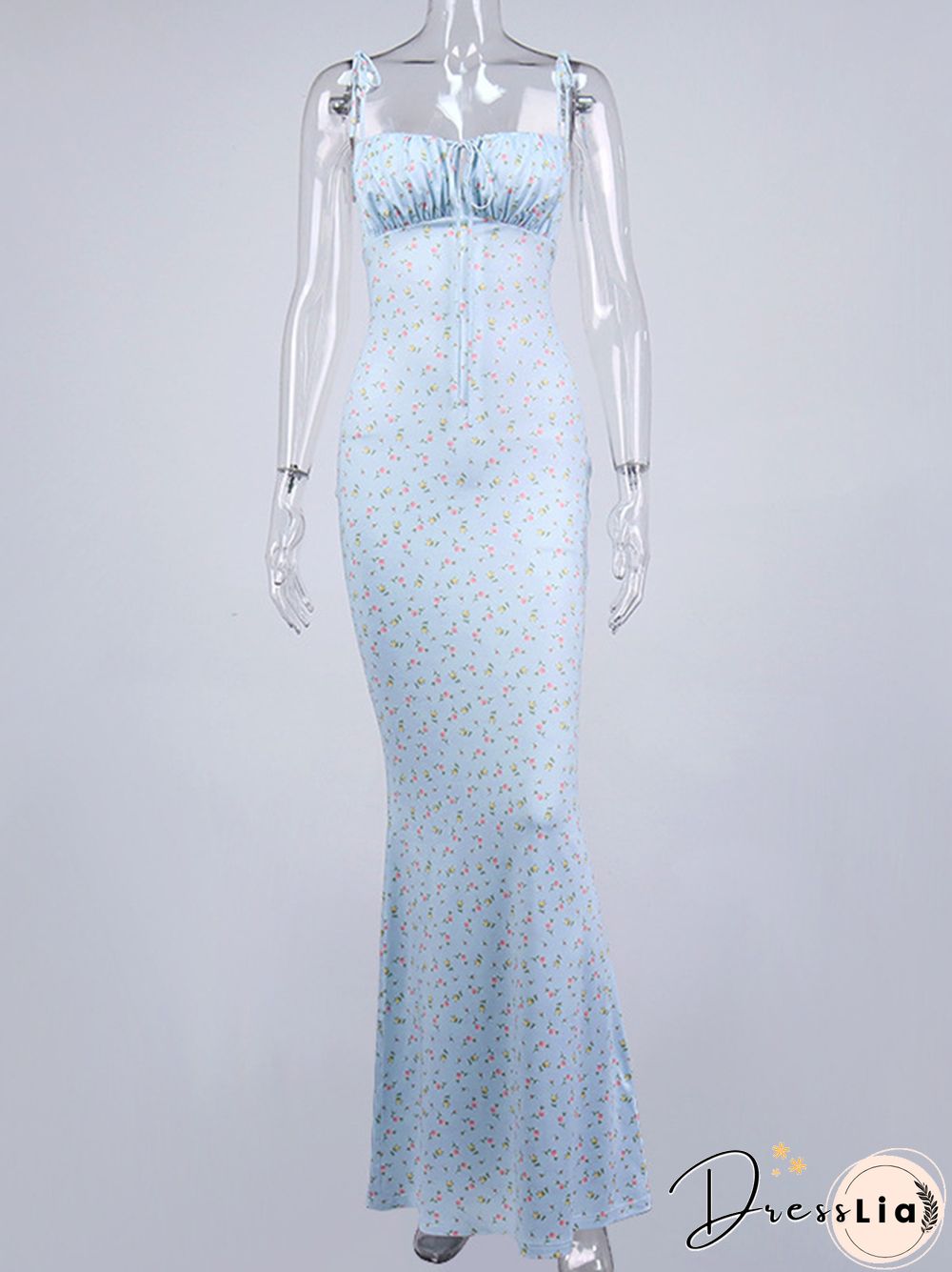 Cryptographic Floral Print Cottagecore Elegant Sleeveless Maxi Sundress Sexy Backless Women Party Club Tie Front Dress Holiday