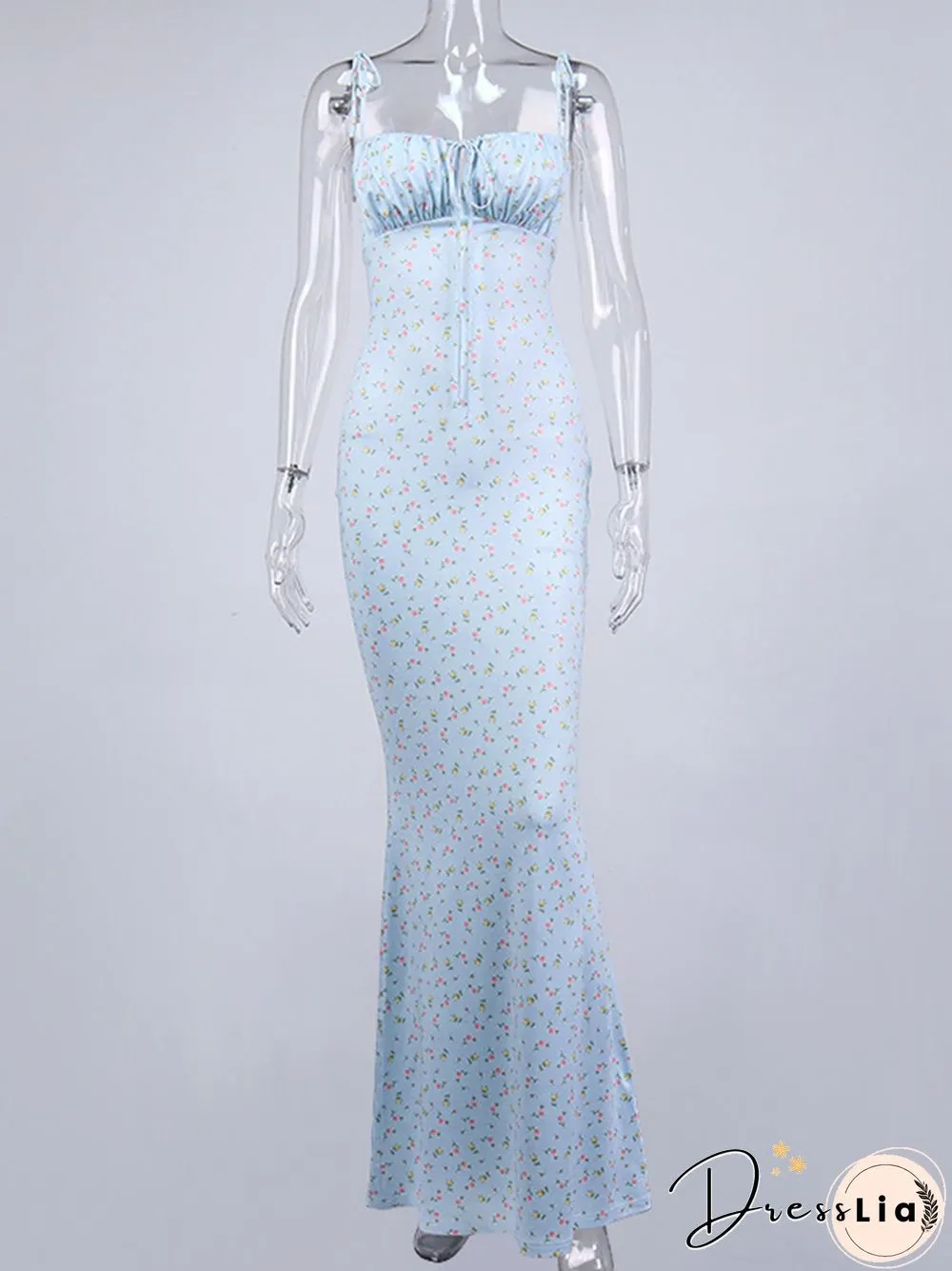 Cryptographic Floral Print Cottagecore Elegant Sleeveless Maxi Sundress Sexy Backless Women Party Club Tie Front Dress Holiday