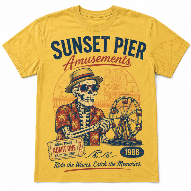 Surf Sunset Pier Amusement Cotton T-Shirt
