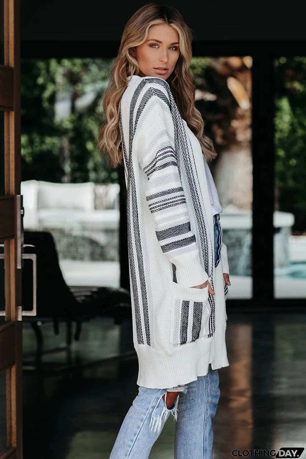 Pocketed Cotton Blend Cardigan