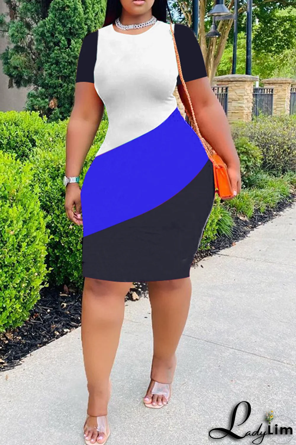 Red Fashion Striped Patchwork O Neck Plus Size Dresses