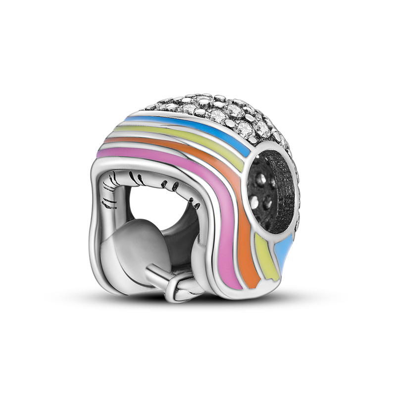 100% 925 Sterling Silver Rainbow safety helmet Clear CZ Beads fit Charm Bracelet & Necklaces DIY Jewelry KTC426