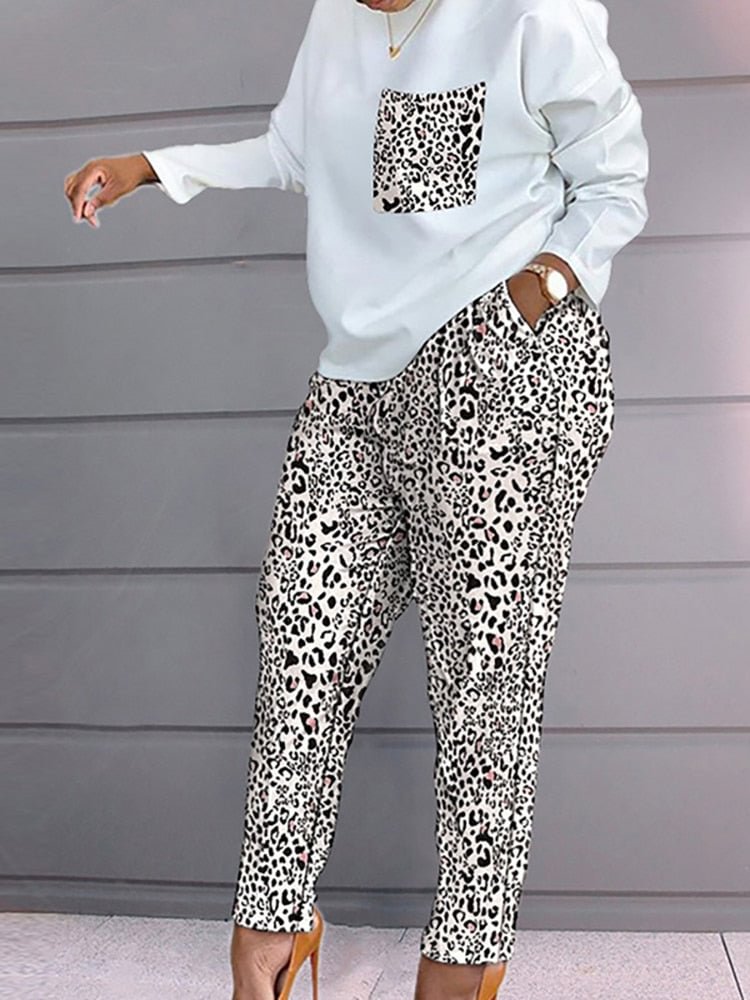 2022 Streetwear Casual Two Piece Set Women Long Sleeve Top Pocket Long Pant Suit Elegant Lady O Neck Blouse High Waist Pant Set