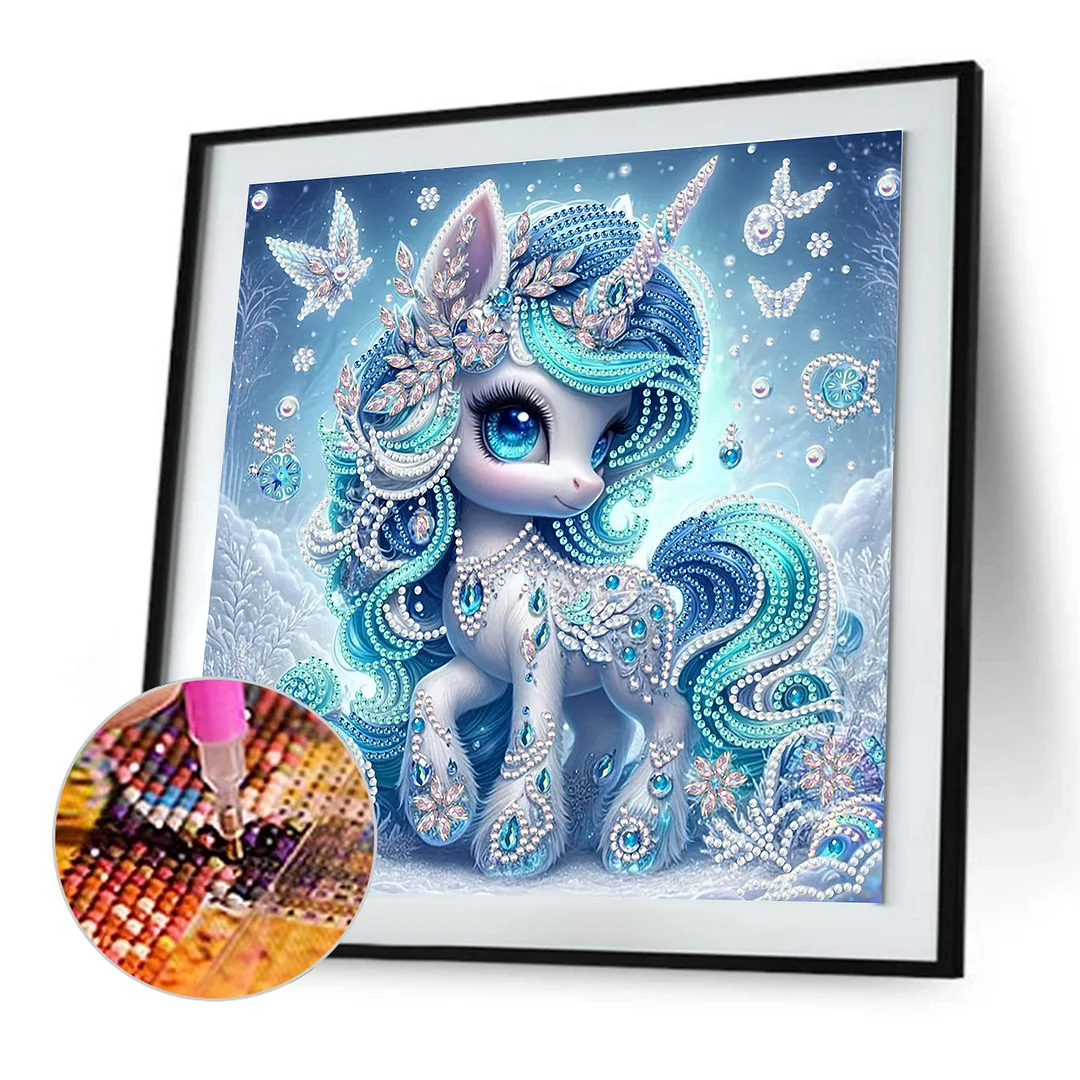 Blue Unicorn - Diamond Painting - Partial Special Shaped Drill(Canvas|30*30cm)