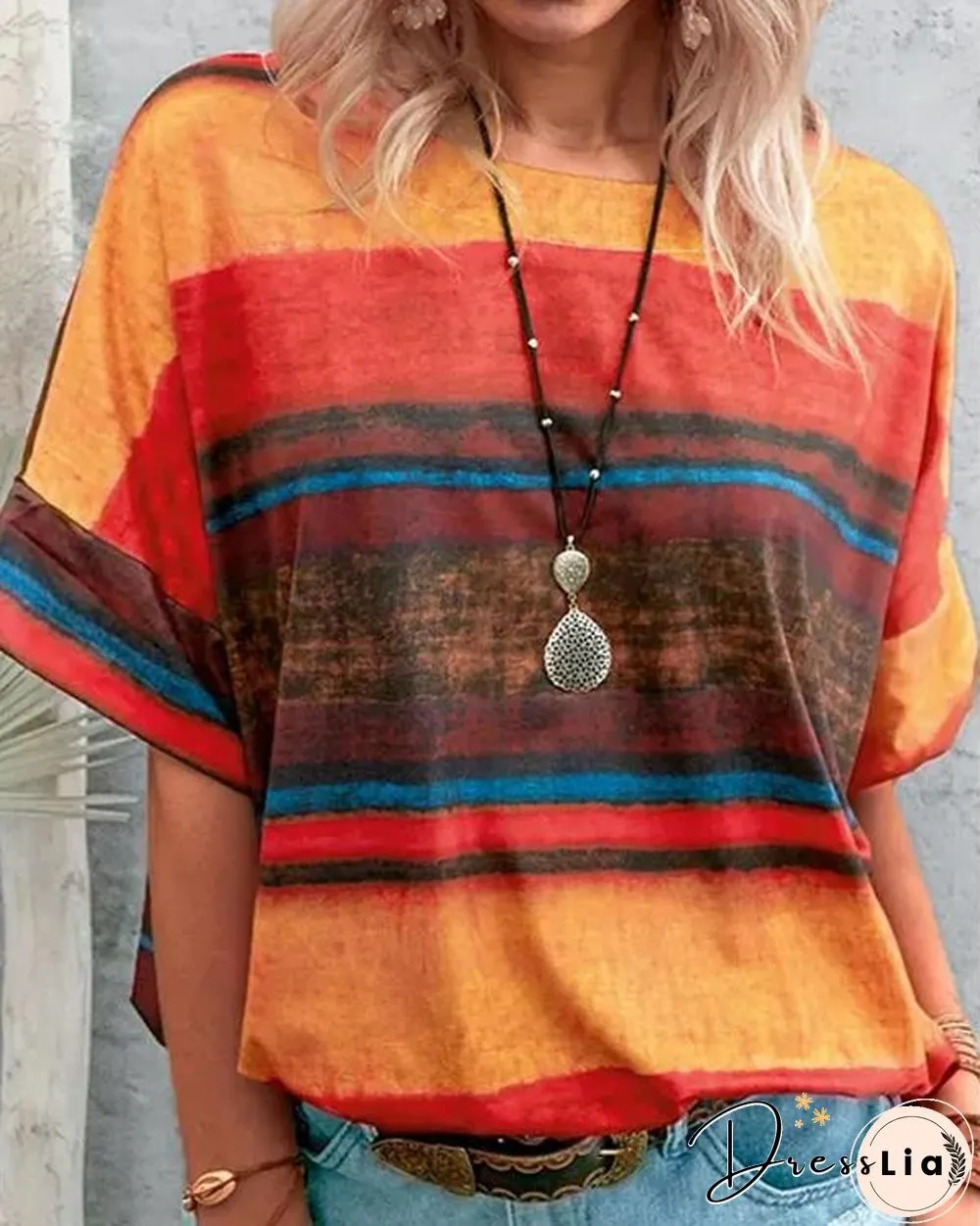 Contrast Watercolor Striped T-shirt