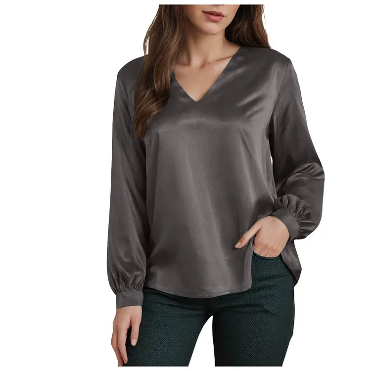 Satin Silk Lapel V Neck Long Sleeve Women Blouse On Offer Work Shirt Pullover Youth Blouses Woman Blusas Para Mujer